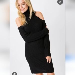 Cozy Charcoal Ribbed Knit Sweater Dress le The tape of the Belt is missin